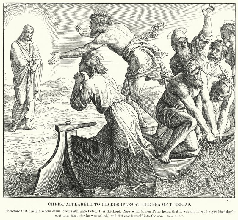 Cristo Aparece a sus Discípulos en el Mar de Tiberíades de Julius (after) Schnorr von Carolsfeld