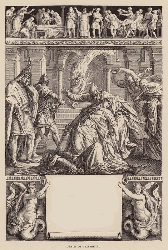 El Cantar de los Nibelungos: Muerte de Criemhild (grabado) de Julius (after) Schnorr von Carolsfeld