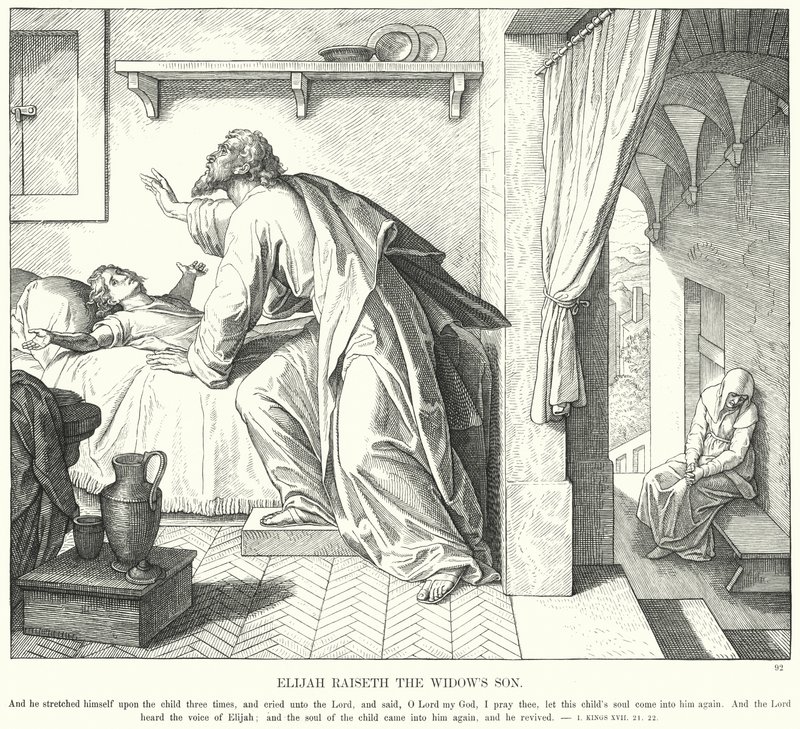 Elías resucita al hijo de la viuda (grabado) de Julius (after) Schnorr von Carolsfeld