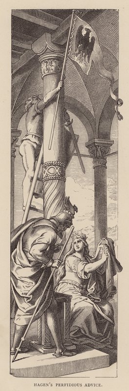 El pérfido consejo de Hagen (grabado) de Julius (after) Schnorr von Carolsfeld