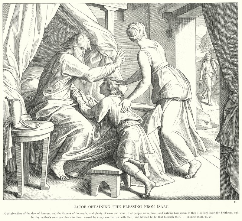 Jacob Obtiene la Bendición de Isaac (grabado) de Julius (after) Schnorr von Carolsfeld