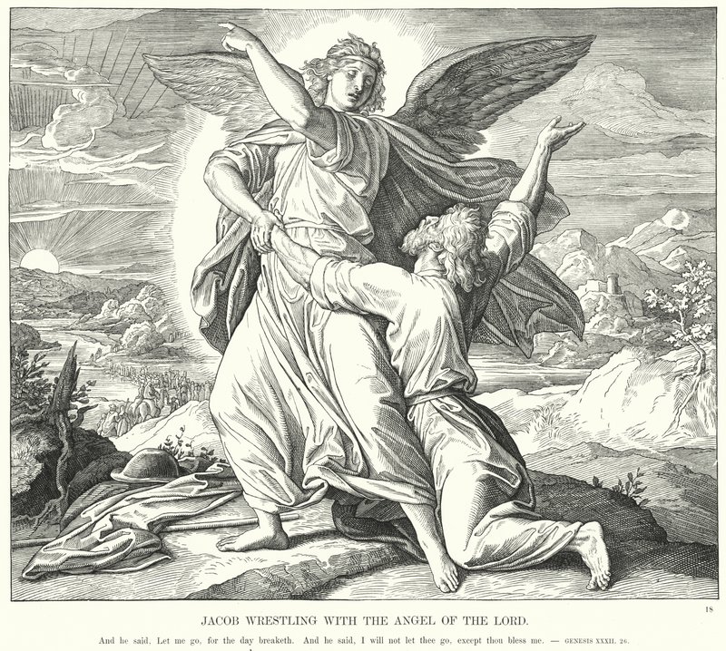 Jacob Luchando con el Ángel del Señor de Julius (after) Schnorr von Carolsfeld