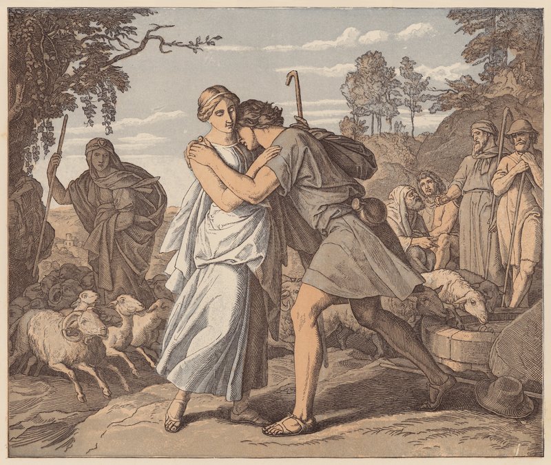 Jacob y Raquel en el pozo, Génesis, XXIX de Julius (after) Schnorr von Carolsfeld