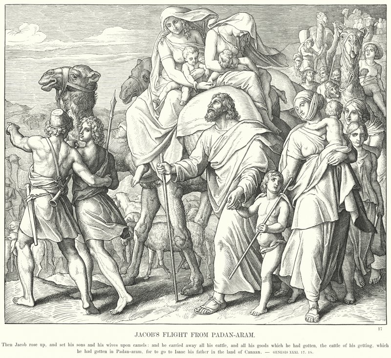 La huida de Jacob de Padán-Aram (grabado) de Julius (after) Schnorr von Carolsfeld