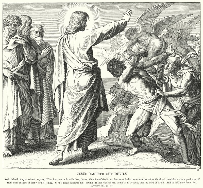 Jesús expulsa demonios (grabado) de Julius (after) Schnorr von Carolsfeld