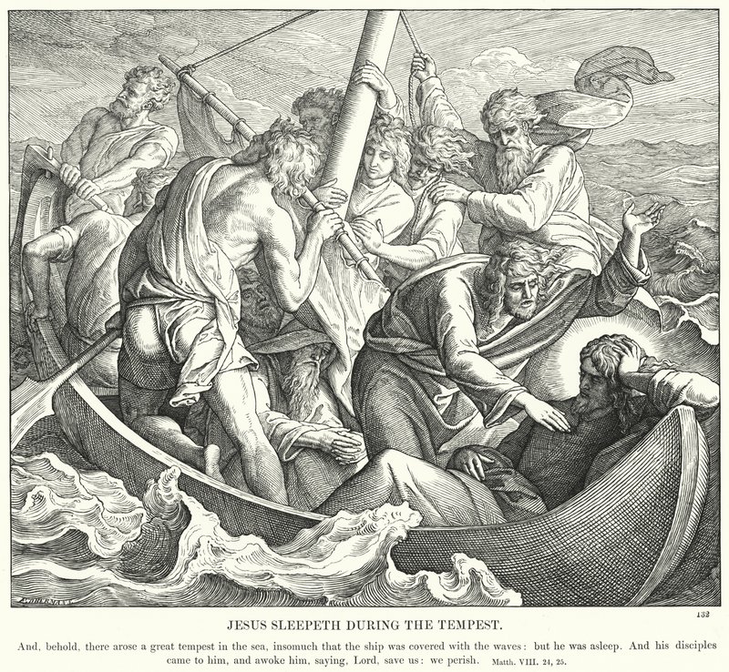 Jesús Duerme durante la Tempestad (grabado) de Julius (after) Schnorr von Carolsfeld