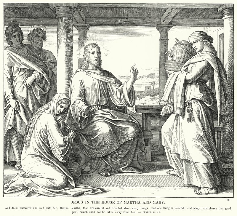 Jesús en la Casa de Marta y María de Julius (after) Schnorr von Carolsfeld