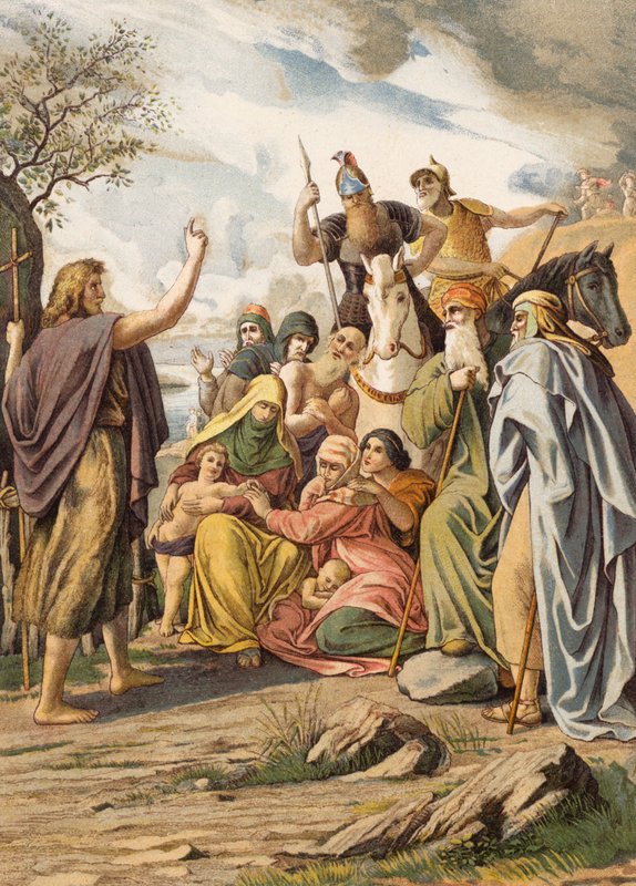 Juan el Bautista predicando en el desierto (litografía en color) de Julius (after) Schnorr von Carolsfeld