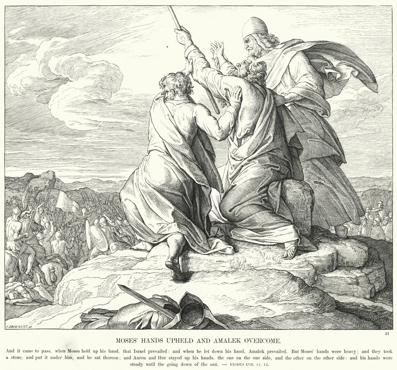 Las Manos de Moisés Sostenidas y Amalec Vencido (grabado) de Julius (after) Schnorr von Carolsfeld