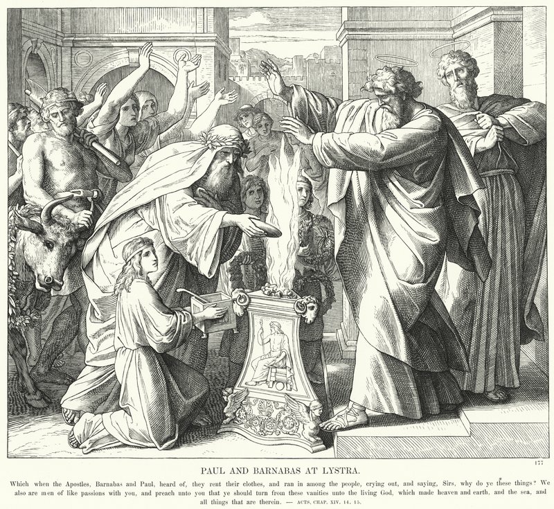 Pablo y Bernabé en Listra (grabado) de Julius (after) Schnorr von Carolsfeld