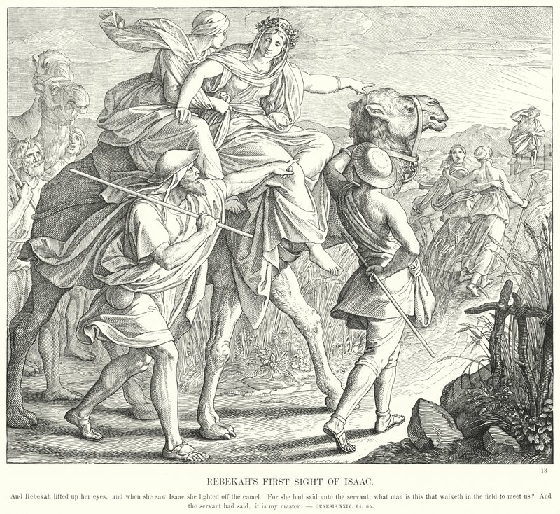 La Primera Vista de Isaac por Rebeca (grabado) de Julius (after) Schnorr von Carolsfeld