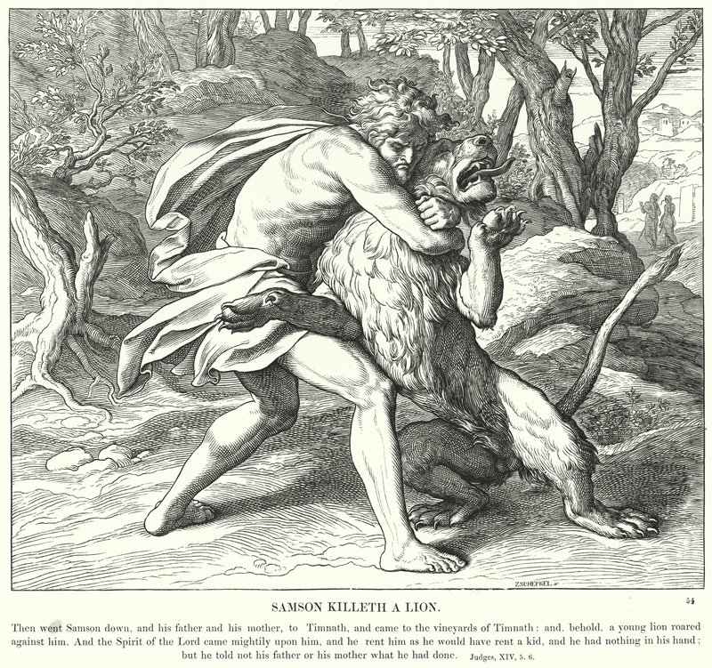 Sansón Mata a un León de Julius (after) Schnorr von Carolsfeld
