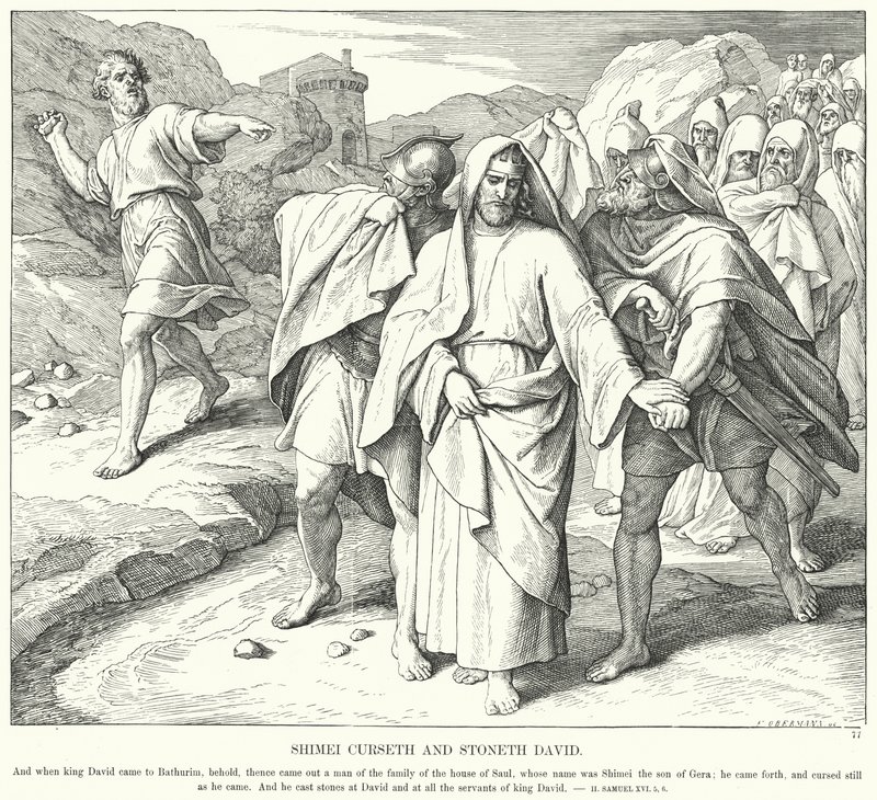 Simei Maldice y Apedrea a David (grabado) de Julius (after) Schnorr von Carolsfeld