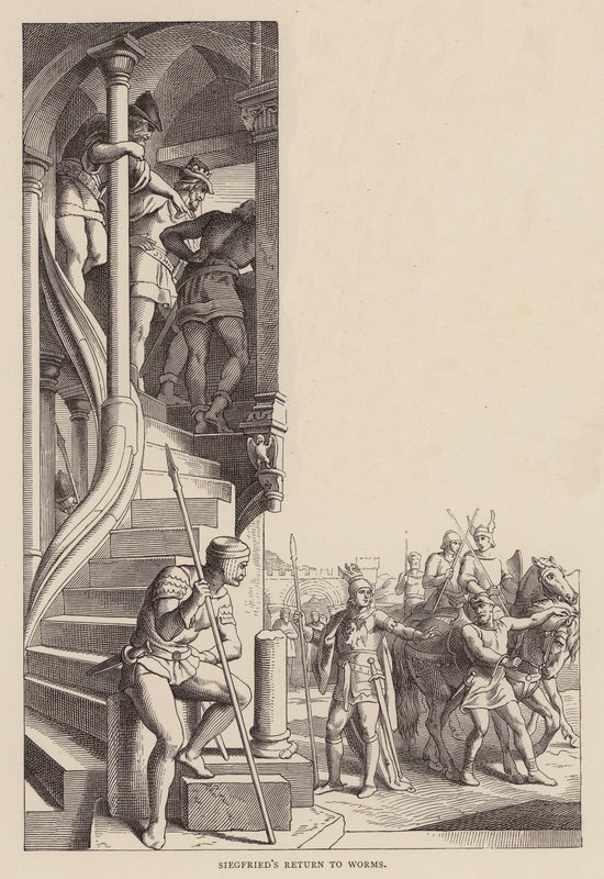 El regreso de Sigfrido a Worms (grabado) de Julius (after) Schnorr von Carolsfeld