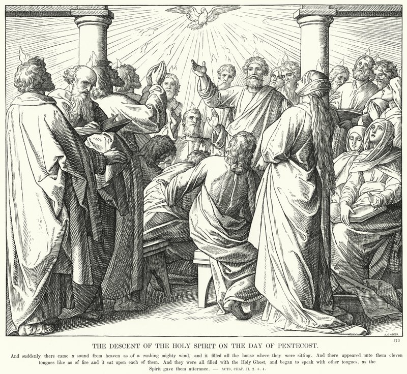 El descenso del Espíritu Santo en el día de Pentecostés (grabado) de Julius (after) Schnorr von Carolsfeld