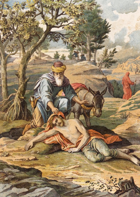 El buen samaritano (litografía en color) de Julius (after) Schnorr von Carolsfeld