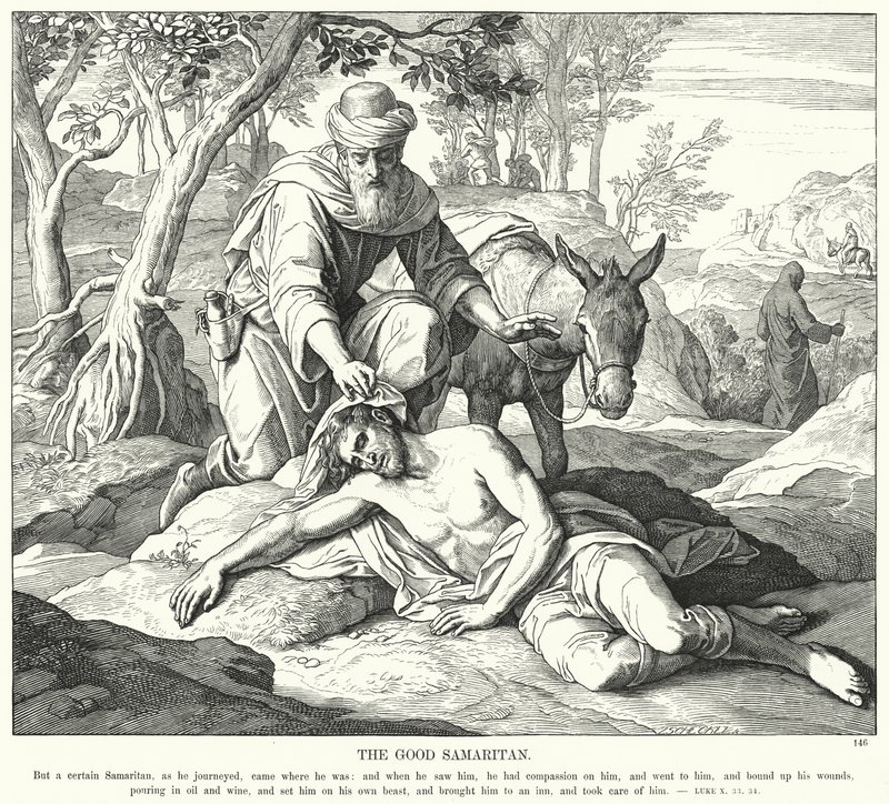El Buen Samaritano (grabado) de Julius (after) Schnorr von Carolsfeld