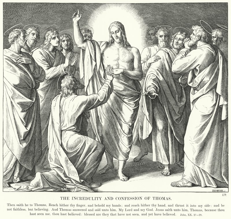 La Incredulidad y Confesión de Tomás (grabado) de Julius (after) Schnorr von Carolsfeld