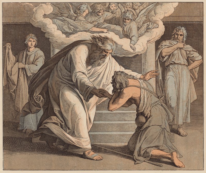El hijo pródigo, San Lucas, XV, 20 (grabado coloreado) de Julius (after) Schnorr von Carolsfeld