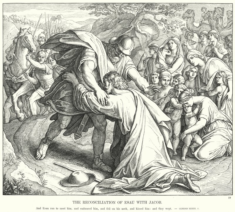 La Reconciliación de Esaú con Jacob (grabado) de Julius (after) Schnorr von Carolsfeld