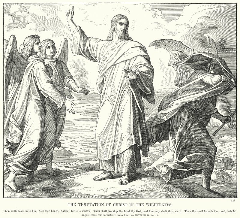 La tentación de Cristo en el desierto de Julius (after) Schnorr von Carolsfeld