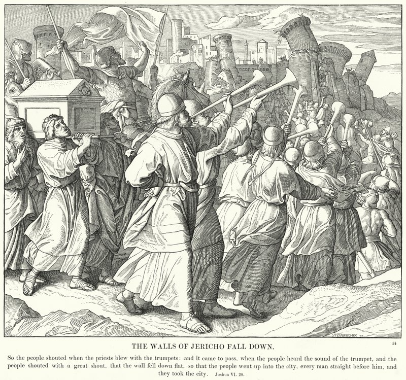 Las murallas de Jericó caen (grabado) de Julius (after) Schnorr von Carolsfeld