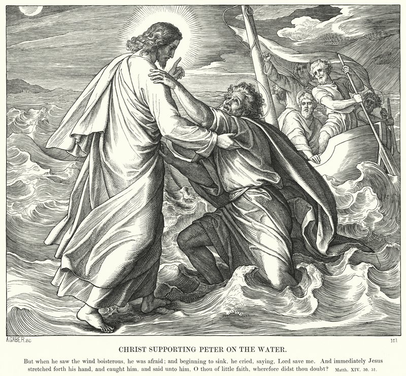 Cristo sosteniendo a Pedro sobre el agua de Julius Schnorr von Carolsfeld