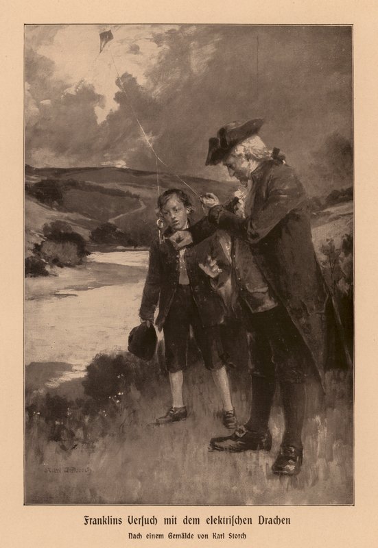 Benjamin Franklin investigando un rayo (litografía) de Karl Storch
