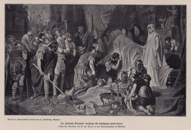 El moribundo Alejandro Magno recibiendo el homenaje de su ejército, Babilonia, 323 a.C. de Karl Theodor von Piloty