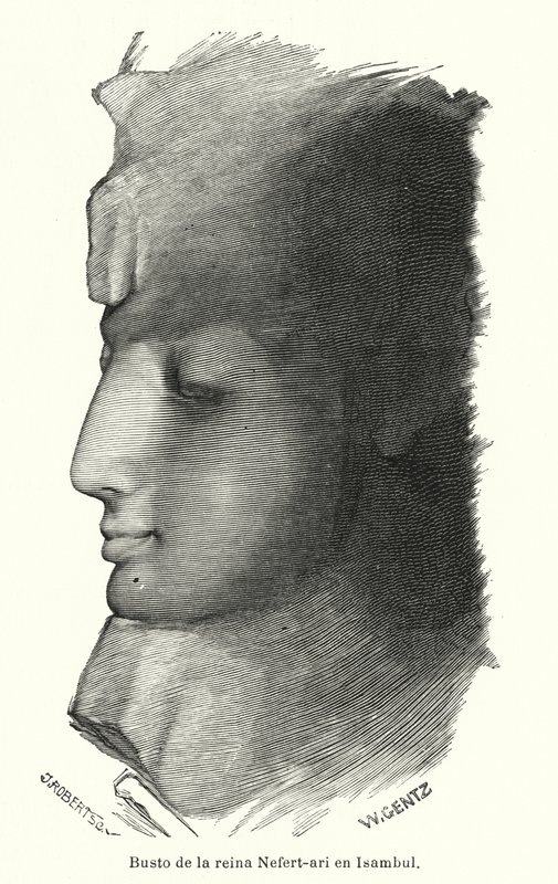 Busto de la antigua reina egipcia Nefertari, esposa de Ramsés el Grande, Abu Simbel de Karl Wilhelm Gentz