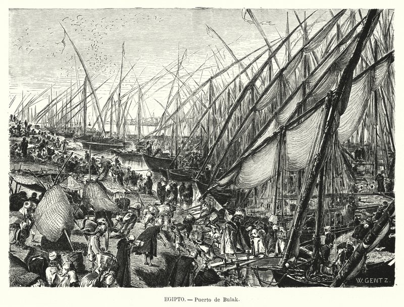 Muelles en el río Nilo en Bulaq, El Cairo, Egipto de Karl Wilhelm Gentz