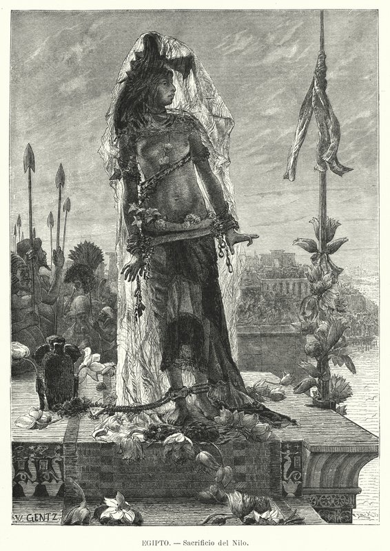 Sacrificio de una virgen al río Nilo en el antiguo Egipto de Karl Wilhelm Gentz