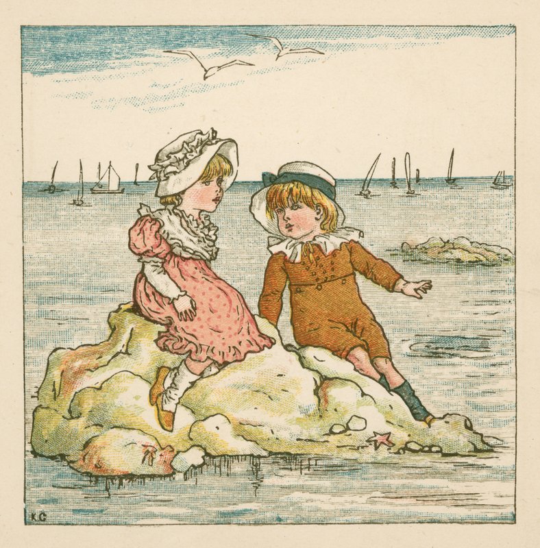 Niño y niña varados en una roca de Kate (after) Greenaway
