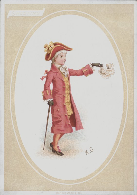 Niño con traje rojo, agitando un pañuelo de Kate (after) Greenaway