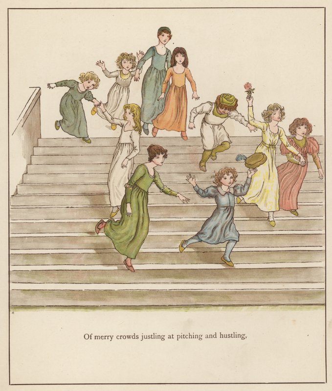 Ilustración de Kate Greenaway para El flautista de Hamelín de Robert Browning (litografia en color) de Kate (after) Greenaway