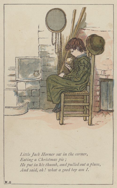 El pequeño Jack Horner sentado en la esquina (litografía a color) de Kate (after) Greenaway
