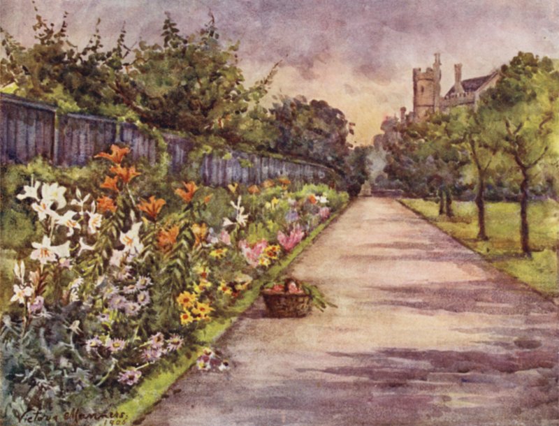 Borde herbáceo, Palacio de Lambeth (litografía en color) de Lady Victoria Marjorie Harriet Manners