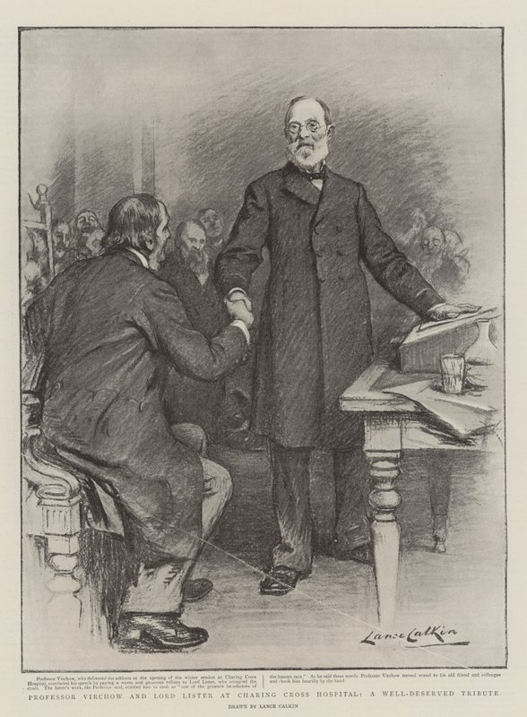 El profesor Virchow y Lord Lister en el Hospital Charing Cross, un merecido tributo de Lance Calkin