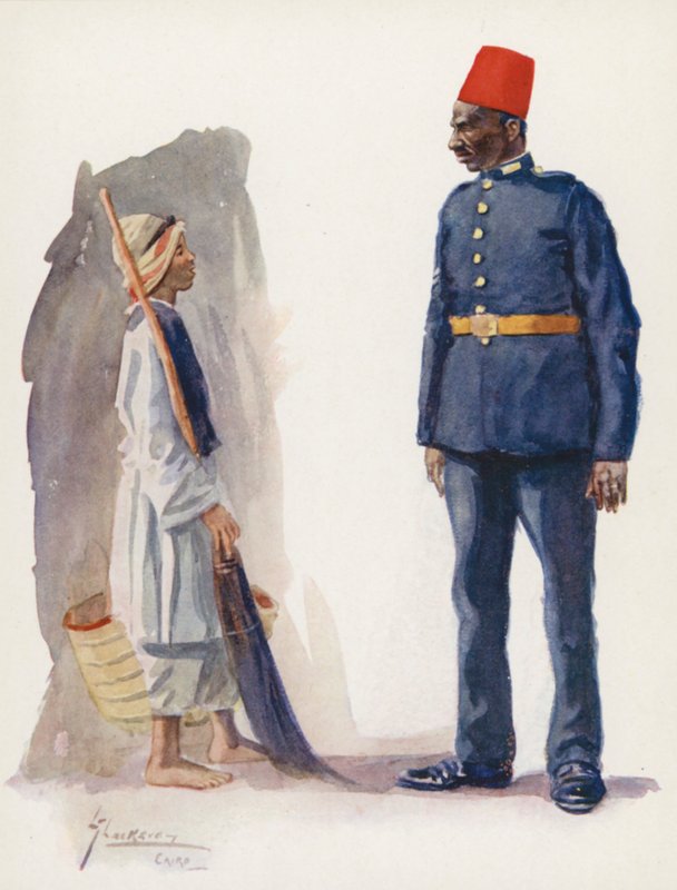 Pueblo de Egipto: Policeman and Boy, Ascari Balis wa waled (litografía en color) de Lance Thackeray