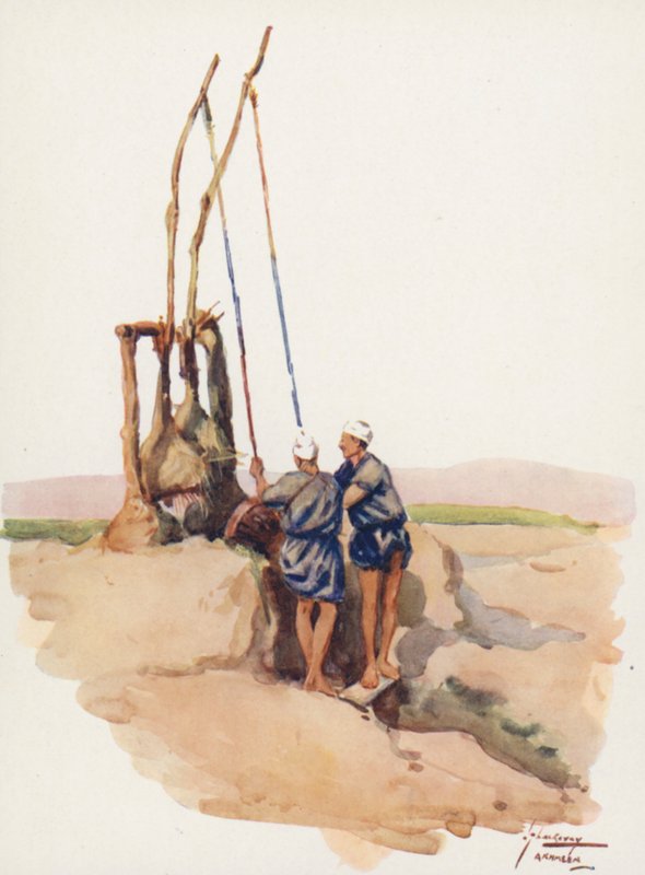 Pueblos de Egipto: Shadoof Men, Shaddaf (litografía en color) de Lance Thackeray