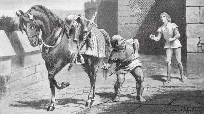 Su madre envió a Gareth un hermoso caballo y una fina armadura (litografía) de Lancelot Speed