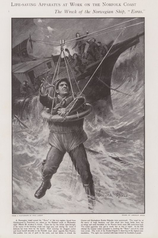 Aparato de salvamento en acción en la costa de Norfolk de Lancelot Speed