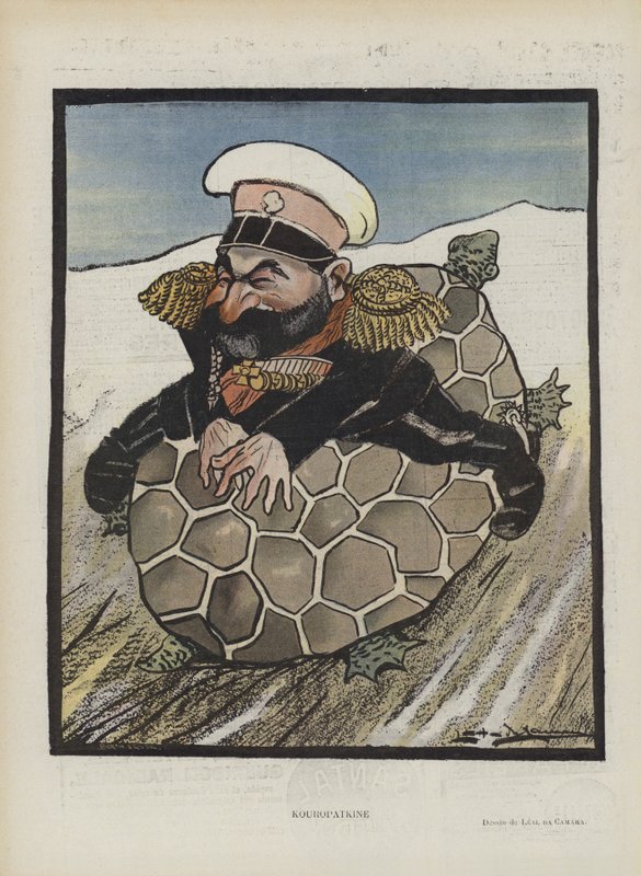 Aleksey Kuropatkin, Ministro de Guerra ruso. Ilustración para Le Rire (litografía en color) de Leal de Camara