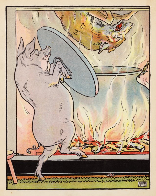 Ilustración de Los tres cerditos (litografía en color) de Leonard Leslie Brooke