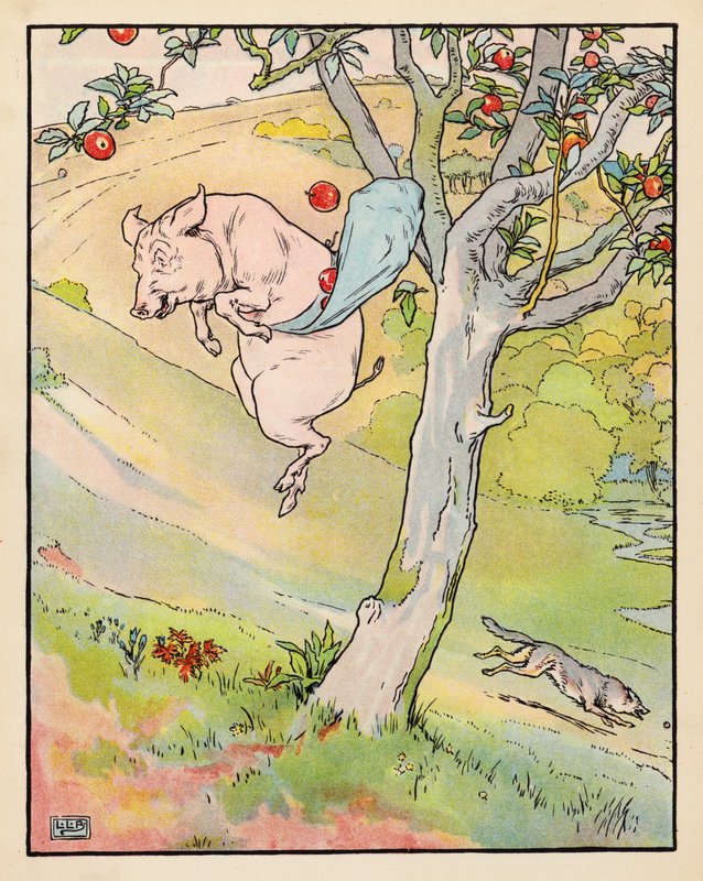 Ilustración de Los tres cerditos (litografía en color) de Leonard Leslie Brooke