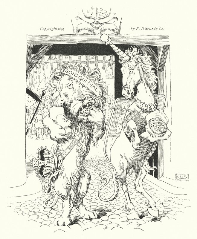 El león y el unicornio, luchaban por la corona de Leonard Leslie Brooke