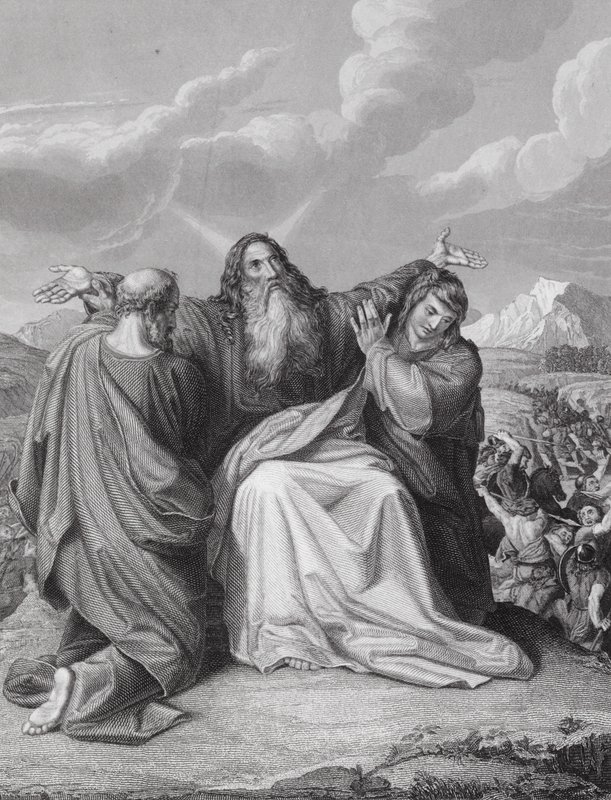 Las manos levantadas de Moisés, Éxodo, cap. 17, v. 12 (grabado) de Leopold Kupelwieser