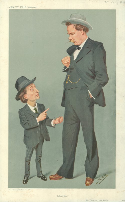 Ben Tillett y John Ward, hombres del trabajo, 29 de julio de 1909, caricatura de Vanity Fair de Leslie Matthew Ward