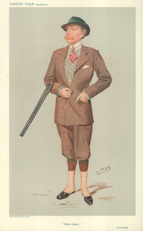 Lord John Savile, Rufford Abbey, 15 de abril de 1908, caricatura de Vanity Fair de Leslie Matthew Ward