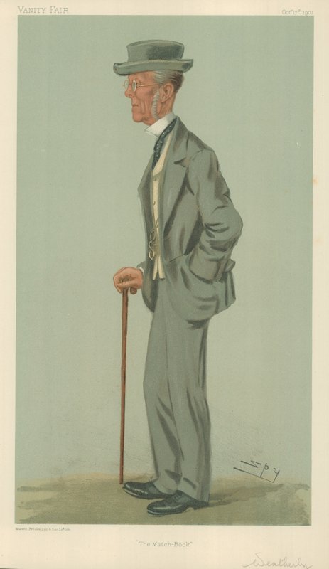 Sr. Edward Weatherby, El libro de partidos, 17 de octubre de 1901, caricatura de Vanity Fair de Leslie Matthew Ward